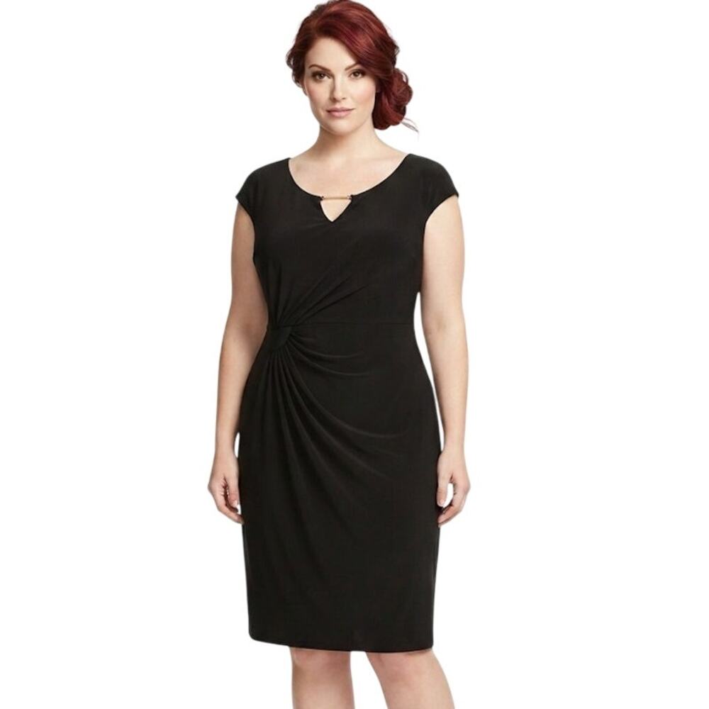 Connected Apparel Classic Black Sheath Midi Dress Plus Size 2X